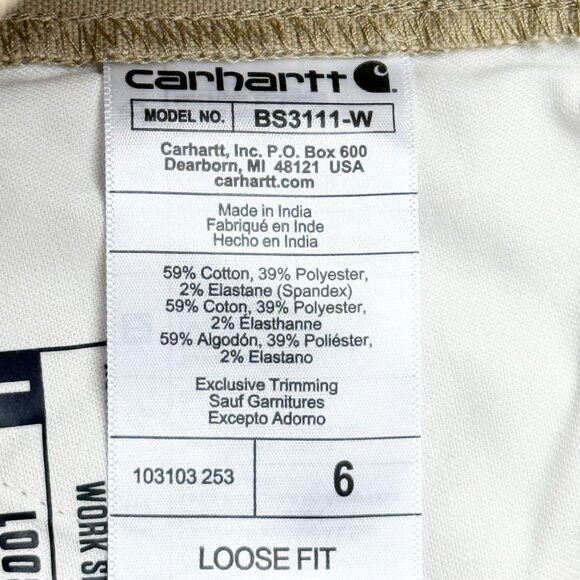 NWT Carhartt Women's Rugged Flex Outdoor Tan Canvas Work Shorts Size 6 Inseam 10 - Picture 6 of 11
